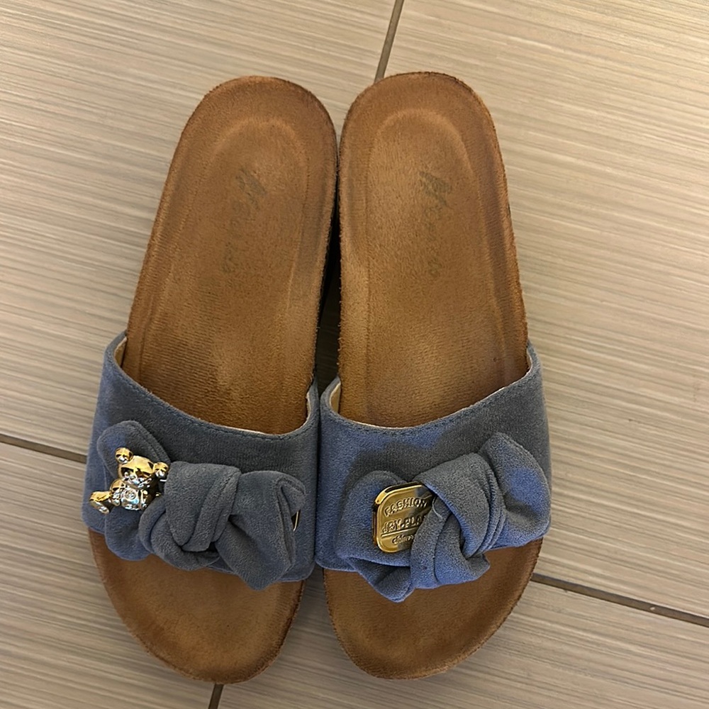 Blue and Brown Sandals with Tassel Details